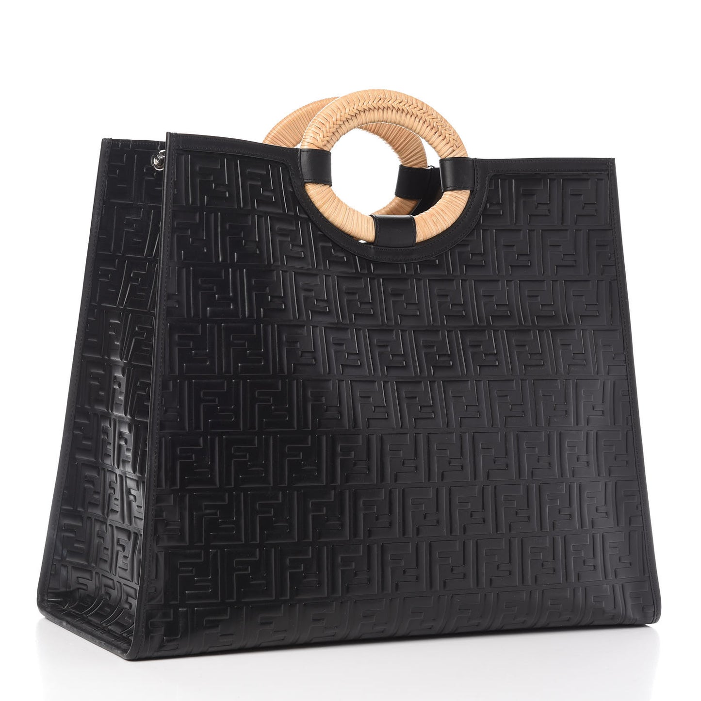 Vitello Century Wicker FF 1974 Embossed Large Runaway Shopper Tote Black