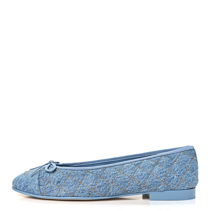 Chanel Denim Quilted Cap Toe CC Ballerina Flats 40.5 Light Blue 1 of 10