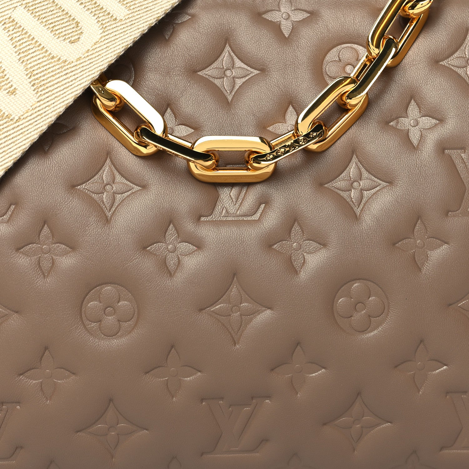 Louis Vuitton Lambskin Embossed Monogram Coussin PM Taupe 9 of 11