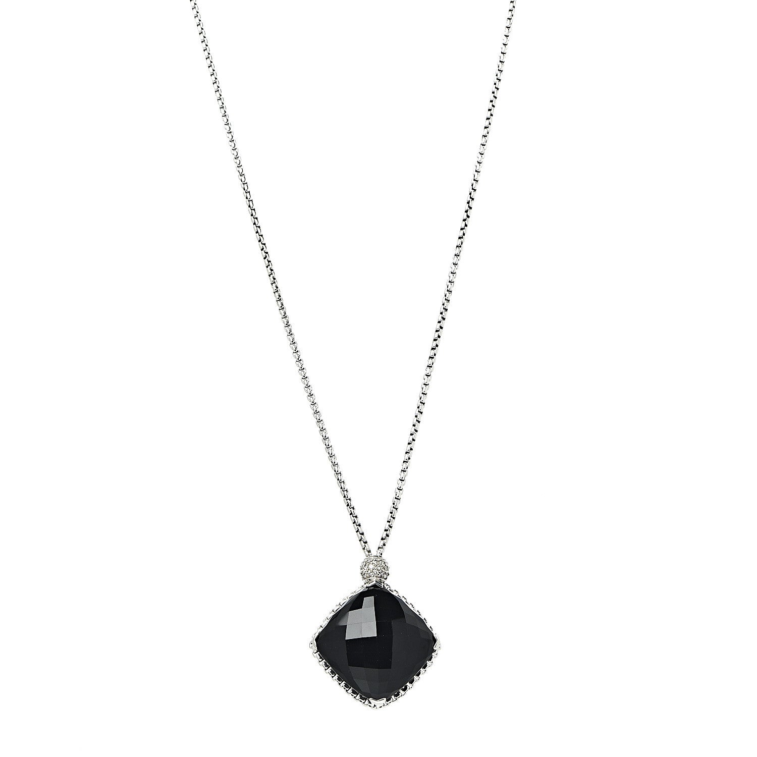 David Yurman Sterling Silver Diamond Black Onyx 20mm Cushion On Point Pendant Necklace 1 of 5