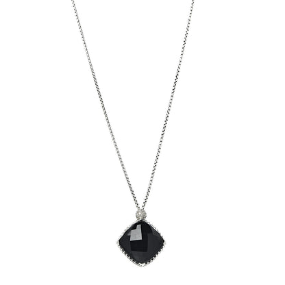 David Yurman Sterling Silver Diamond Black Onyx 20mm Cushion On Point Pendant Necklace 1 of 5
