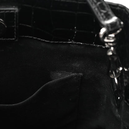 Balenciaga Shiny Calfskin Logo Crocodile Embossed North South Shopper Tote XXS Black White 11 of 15