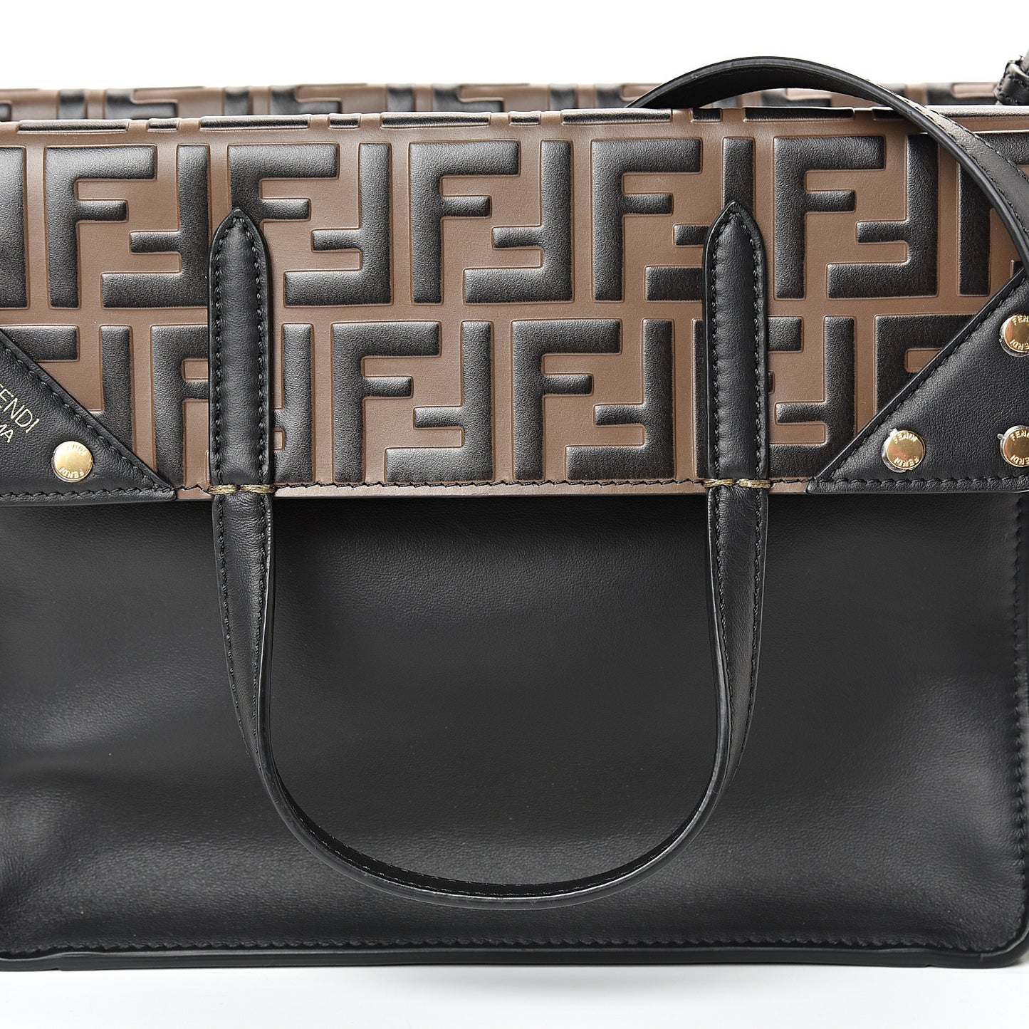 Vitello Grace Bi-Color FF 1974 Embossed Flip Tote Black Maya