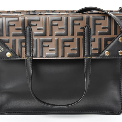 Fendi Vitello Grace Bi-Color FF 1974 Embossed Flip Tote Black Maya 9 of 12