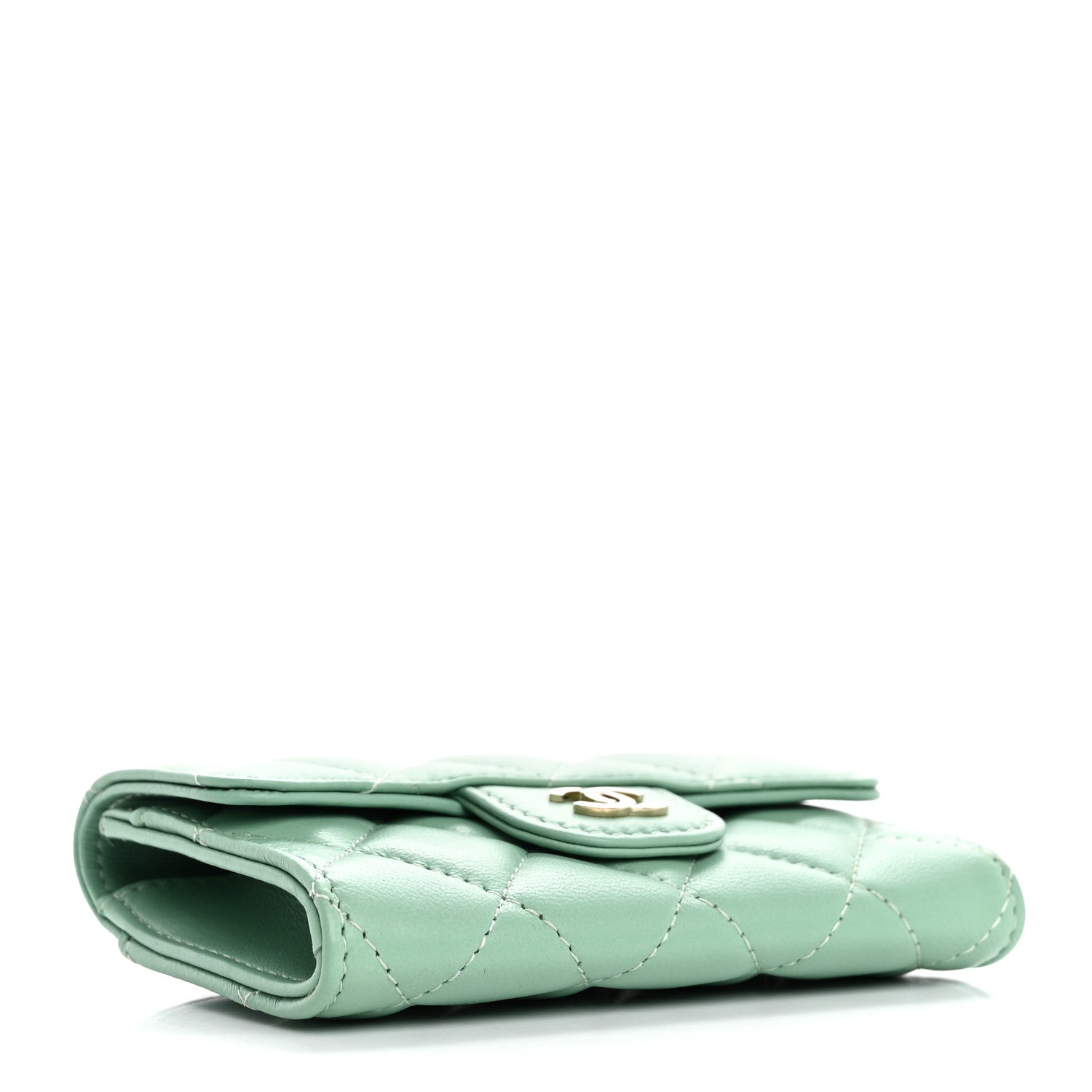 Chanel Lambskin Quilted Flap Card Holder Wallet Green 4 of 9