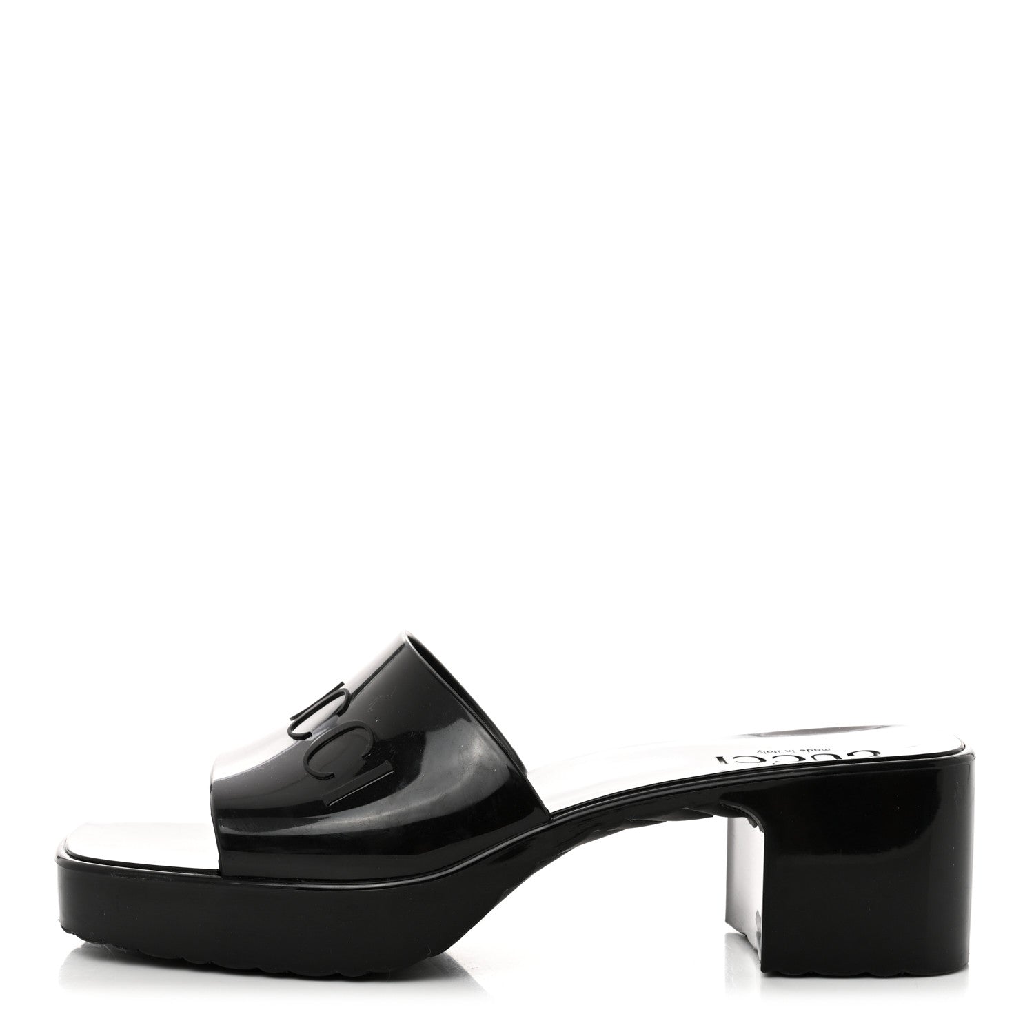 Gucci Rubber Gucci Logo Womens Platform 20/60mm Slide Sandals 37 Black 1 of 9