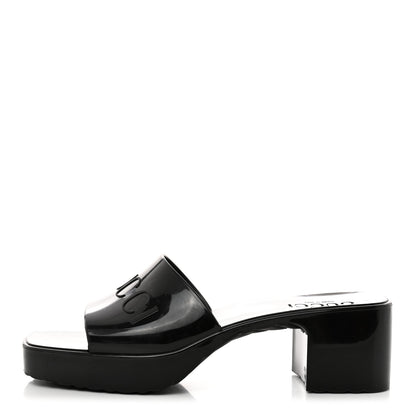 Gucci Rubber Gucci Logo Womens Platform 20/60mm Slide Sandals 37 Black 1 of 9