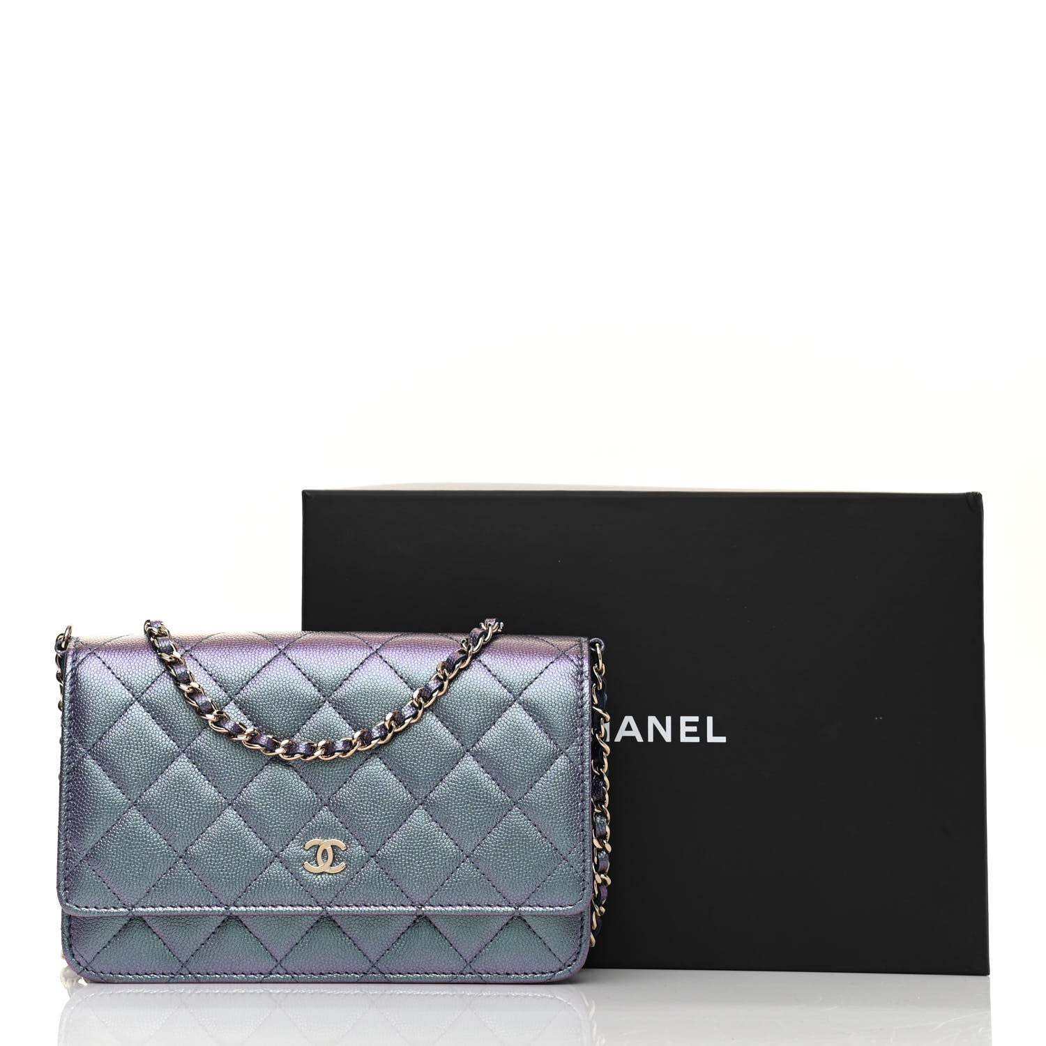 Chanel Iridescent Caviar Quilted Wallet On Chain WOC Dark Blue 12 of 12