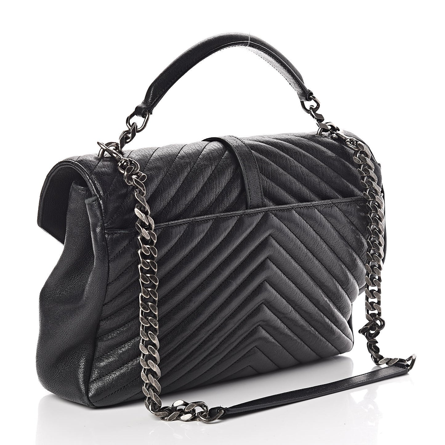 Sheepskin Matelasse Chevron Monogram Large College Satchel Black