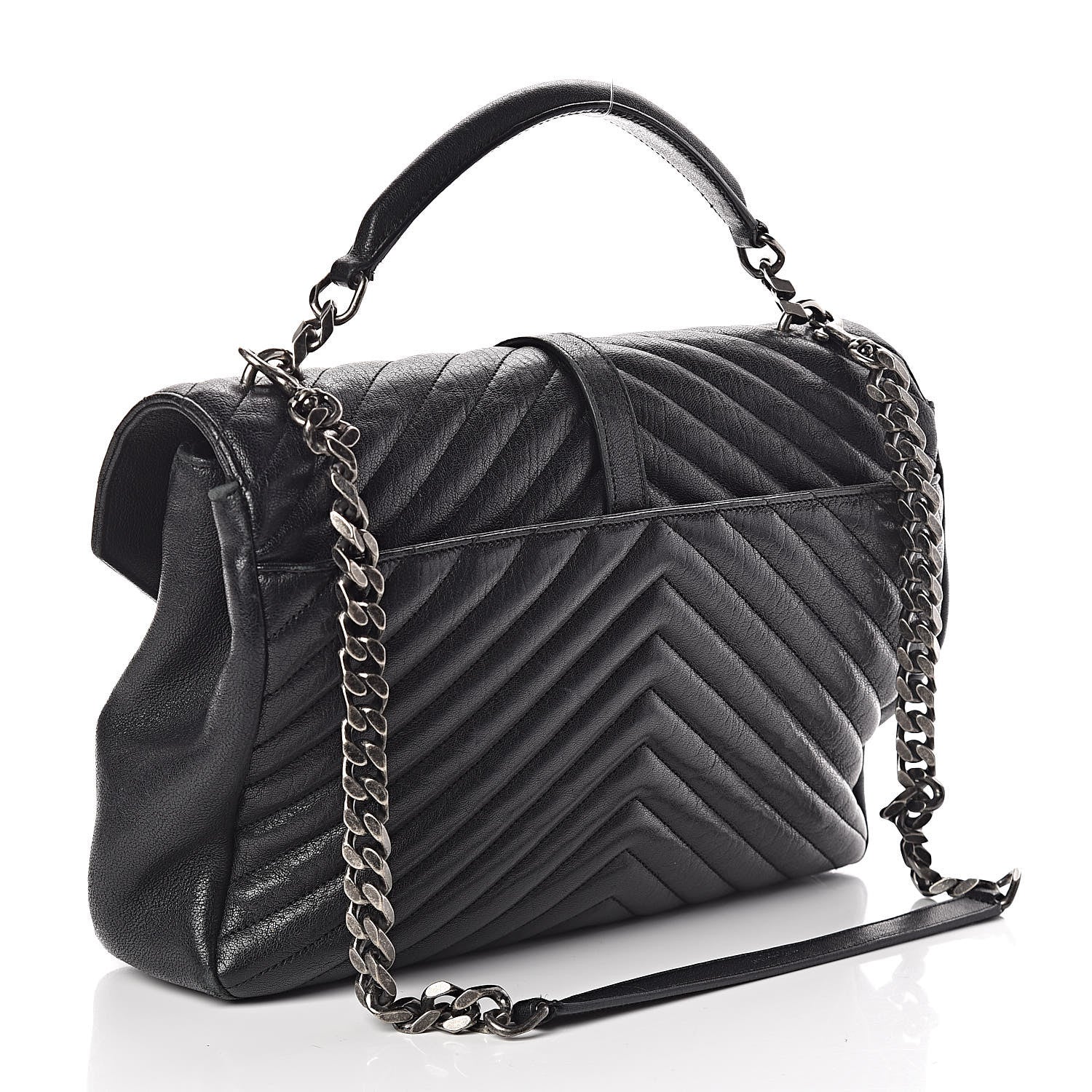 Saint Laurent Sheepskin Matelasse Chevron Monogram Large College Satchel Black 3 of 12