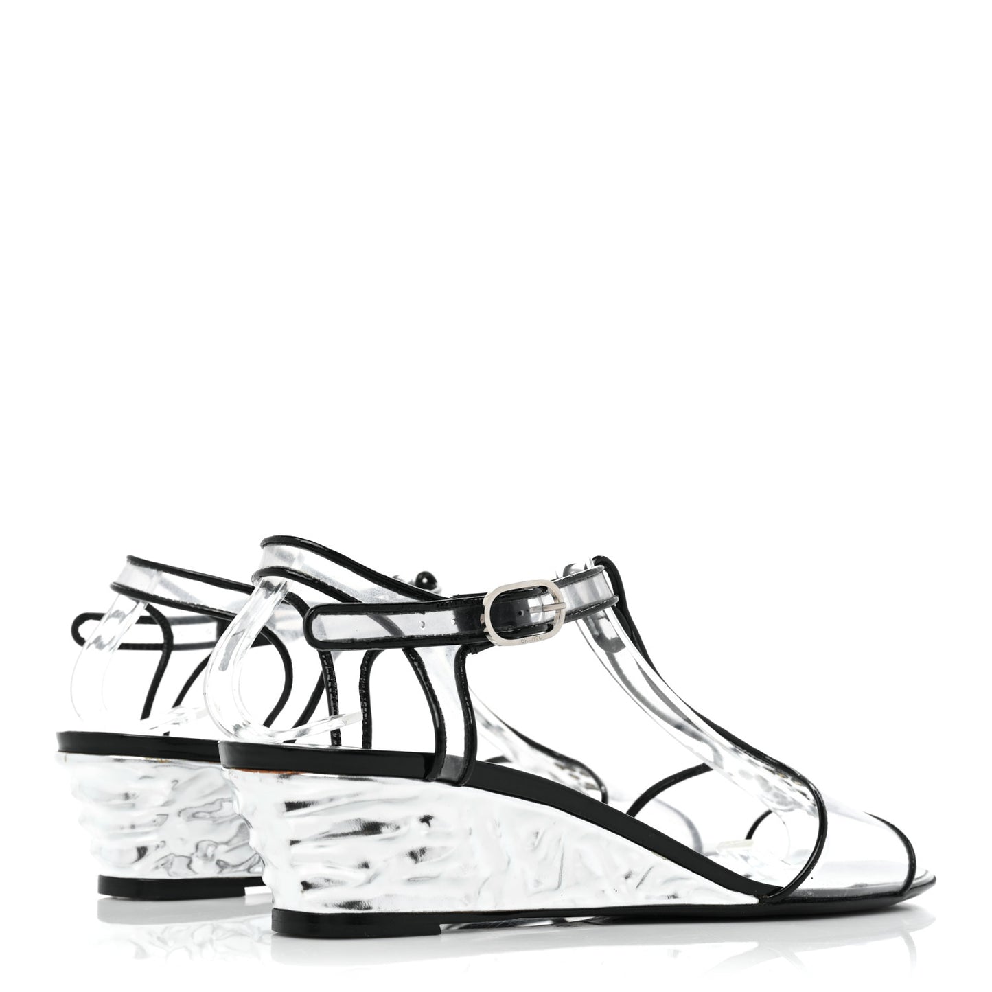 PVC Patent CC Wedge Sandals 39 Silver Black