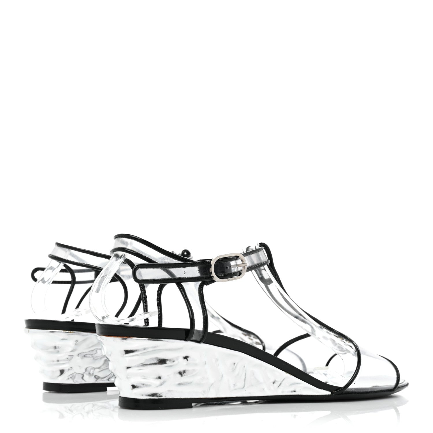 Chanel PVC Patent CC Wedge Sandals 39 Silver Black 4 of 8