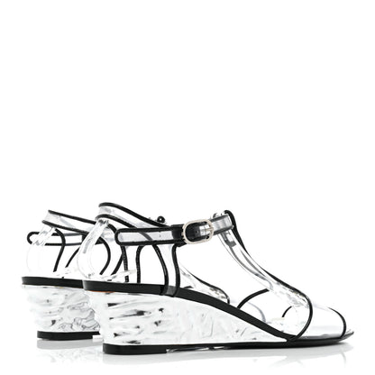 Chanel PVC Patent CC Wedge Sandals 39 Silver Black 4 of 8