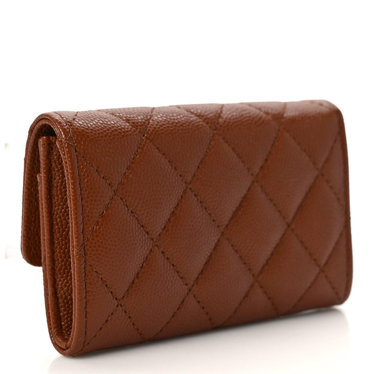 Shiny Caviar Quilted Strass CC Flap Card Holder Brown
