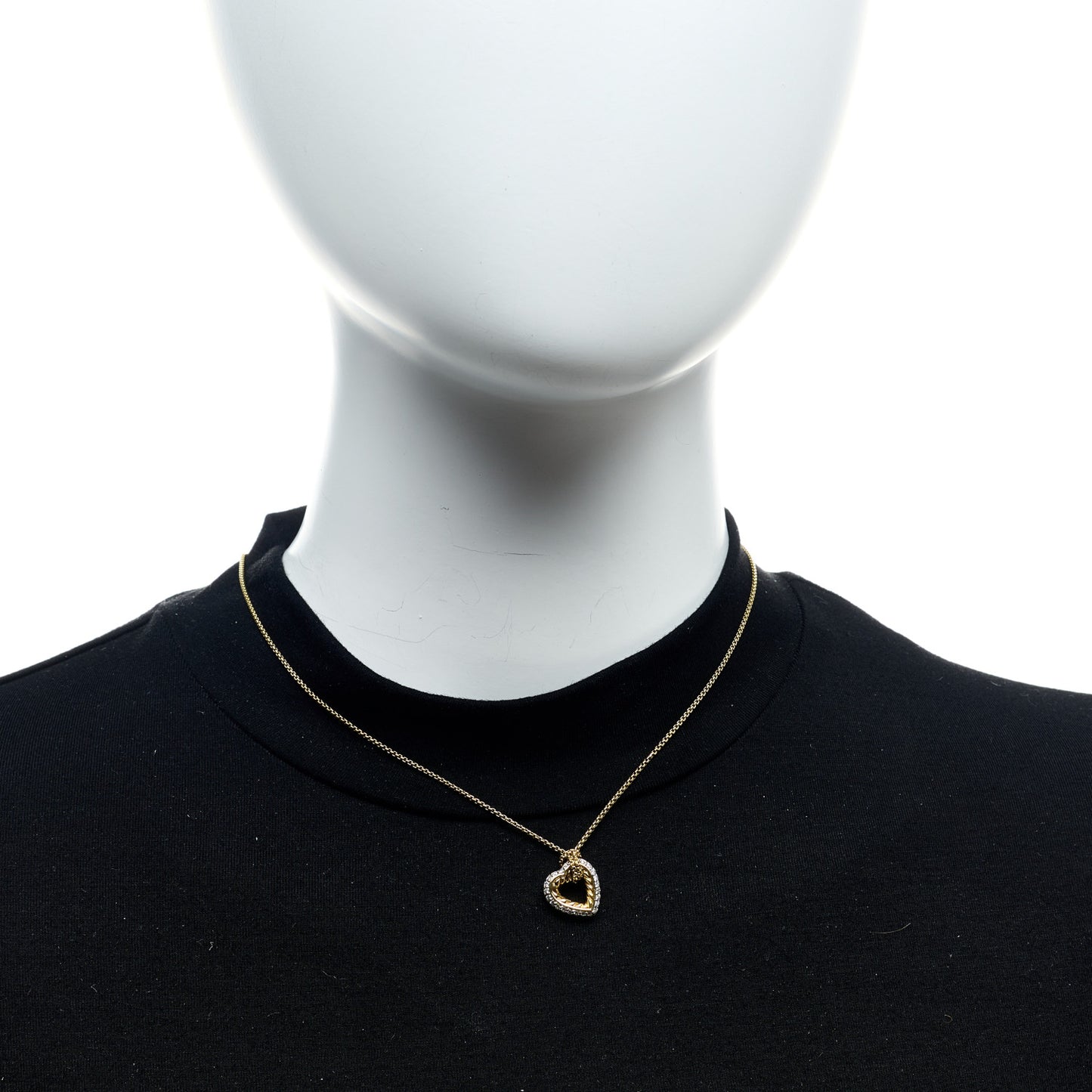 18K Yellow Gold Diamond Open Heart Cable Pendant Necklace