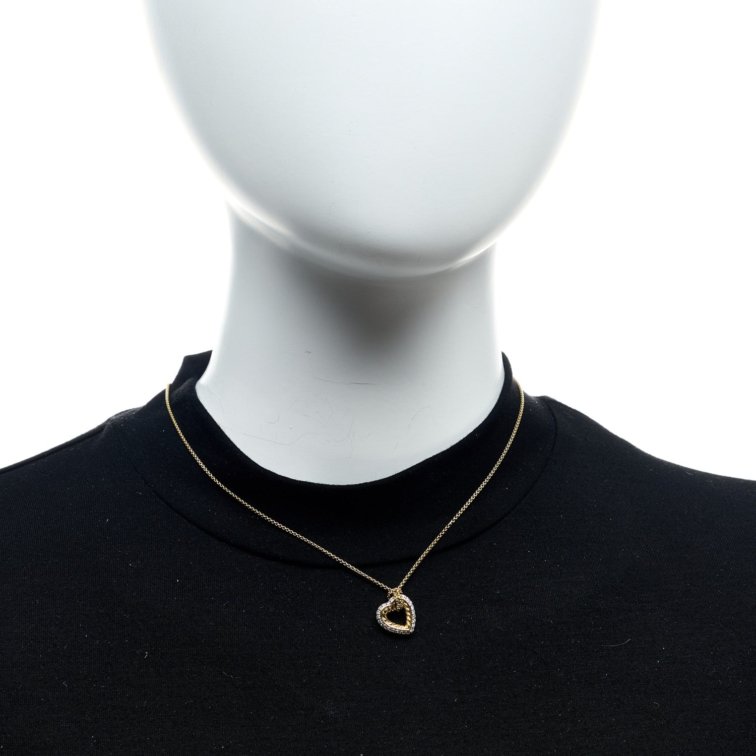 David Yurman 18K Yellow Gold Diamond Open Heart Cable Pendant Necklace 2 of 6