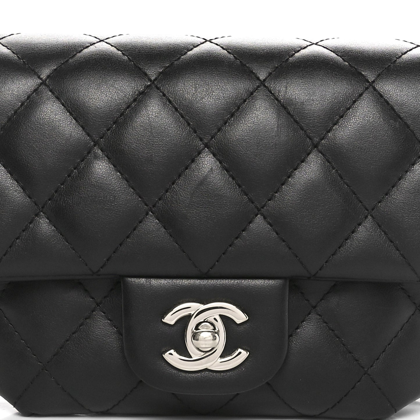 Calfskin Quilted CC Uniform Flap Belt Bag Black