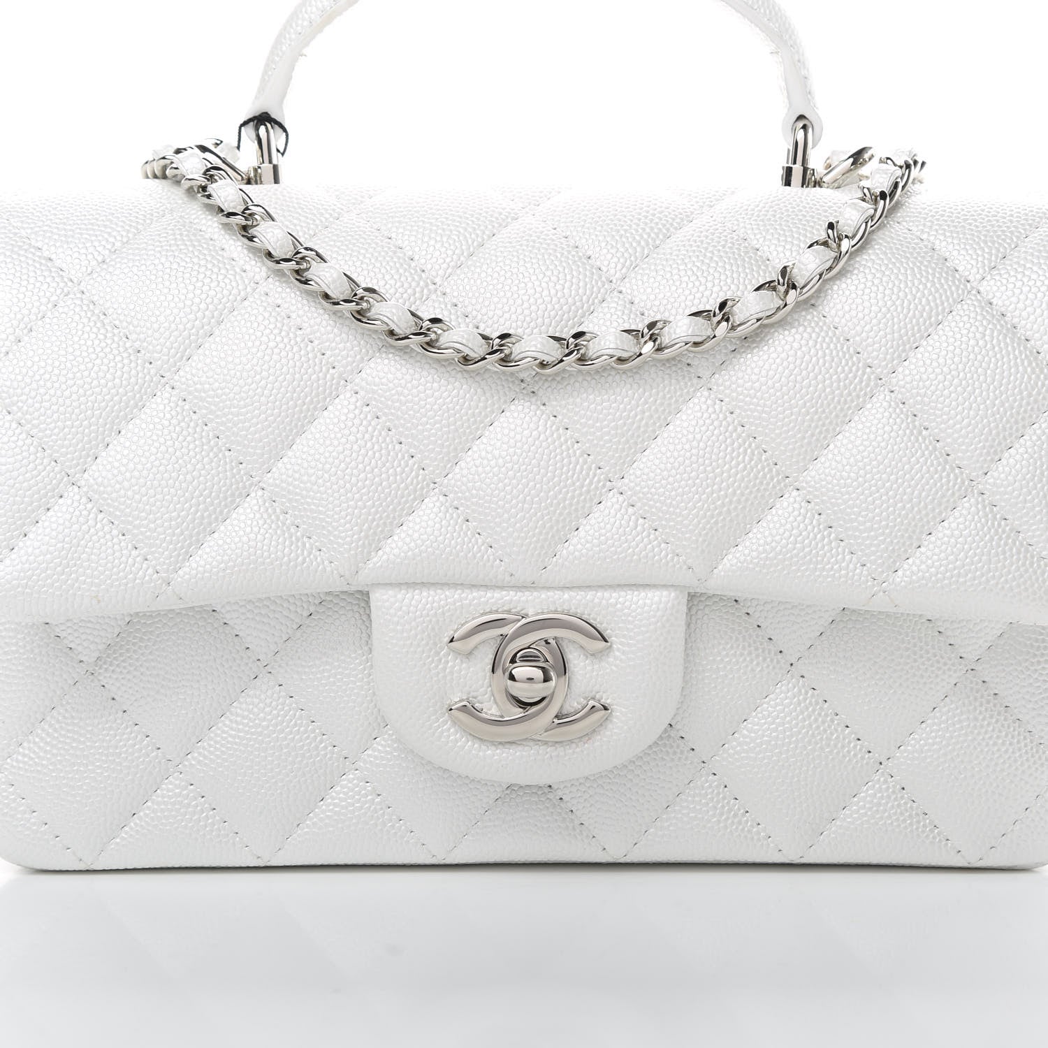 Chanel Iridescent Caviar Quilted Mini Top Handle Rectangular Flap White 8 of 11