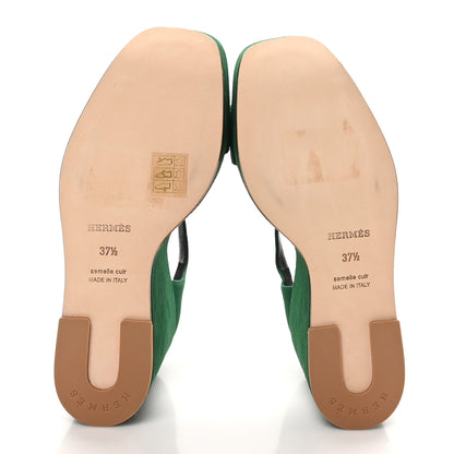 Hermes Suede Goatskin Hilda 80 Sandals 37.5 Vert Electrique 6 of 9