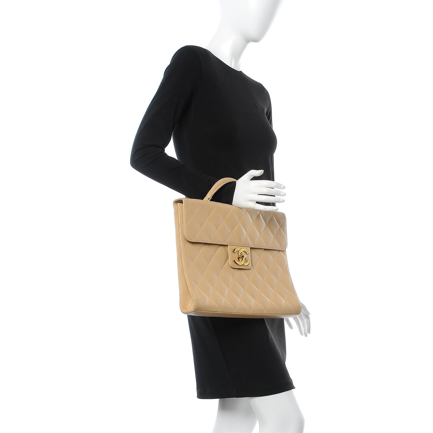 Chanel Caviar Quilted Briefcase Laptop Bag Beige 2 of 16