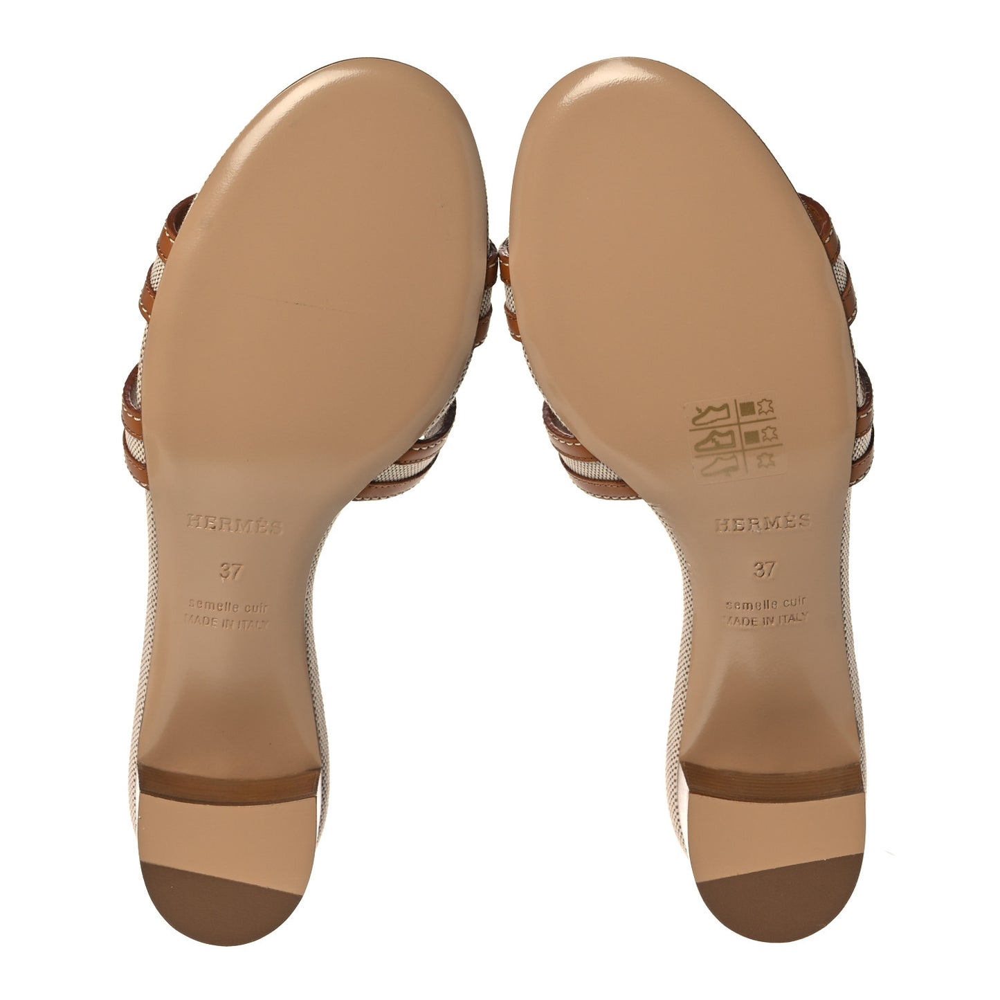 Calfskin Canvas Oasis Sandals 37 Noisette Beige Dore