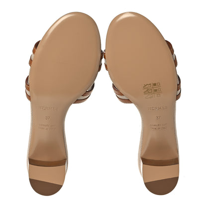 Hermes Calfskin Canvas Oasis Sandals 37 Noisette Beige Dore 5 of 9