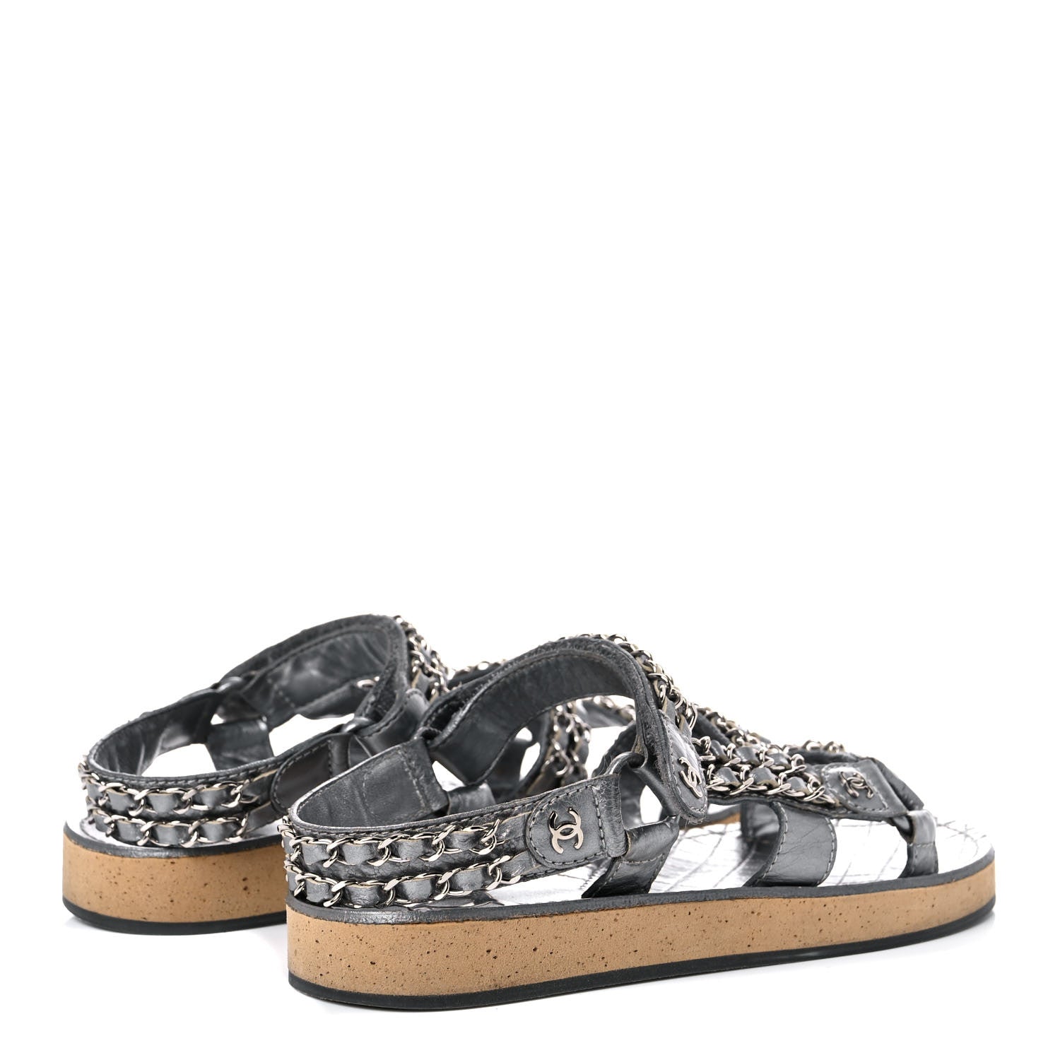 Chanel Metallic Lambskin Chain Flat Sandals 35 Silver 4 of 17