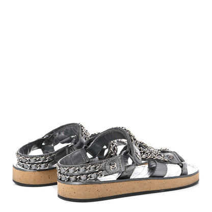 Chanel Metallic Lambskin Chain Flat Sandals 35 Silver 4 of 17