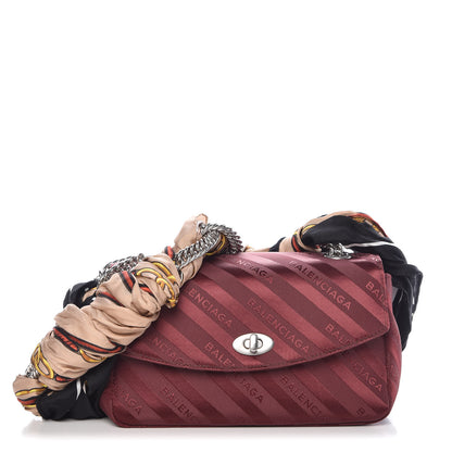 Balenciaga Nylon Jacquard Diagonal Logo Small Scarf Lock Chain Shoulder Bag Rouge Bordeaux Black Beige 1 of 10