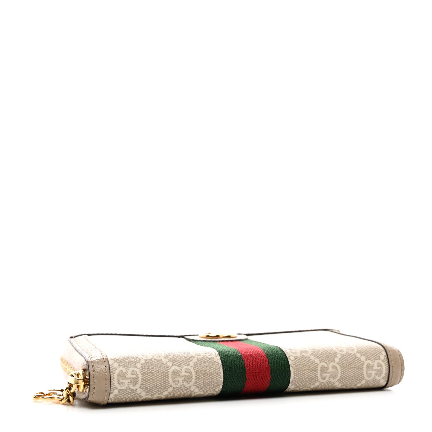 Gucci GG Supreme Monogram Textured Dollar Calfskin Web Ophidia Zip Around Wallet Beige Mystic White Oatmeal 4 of 8