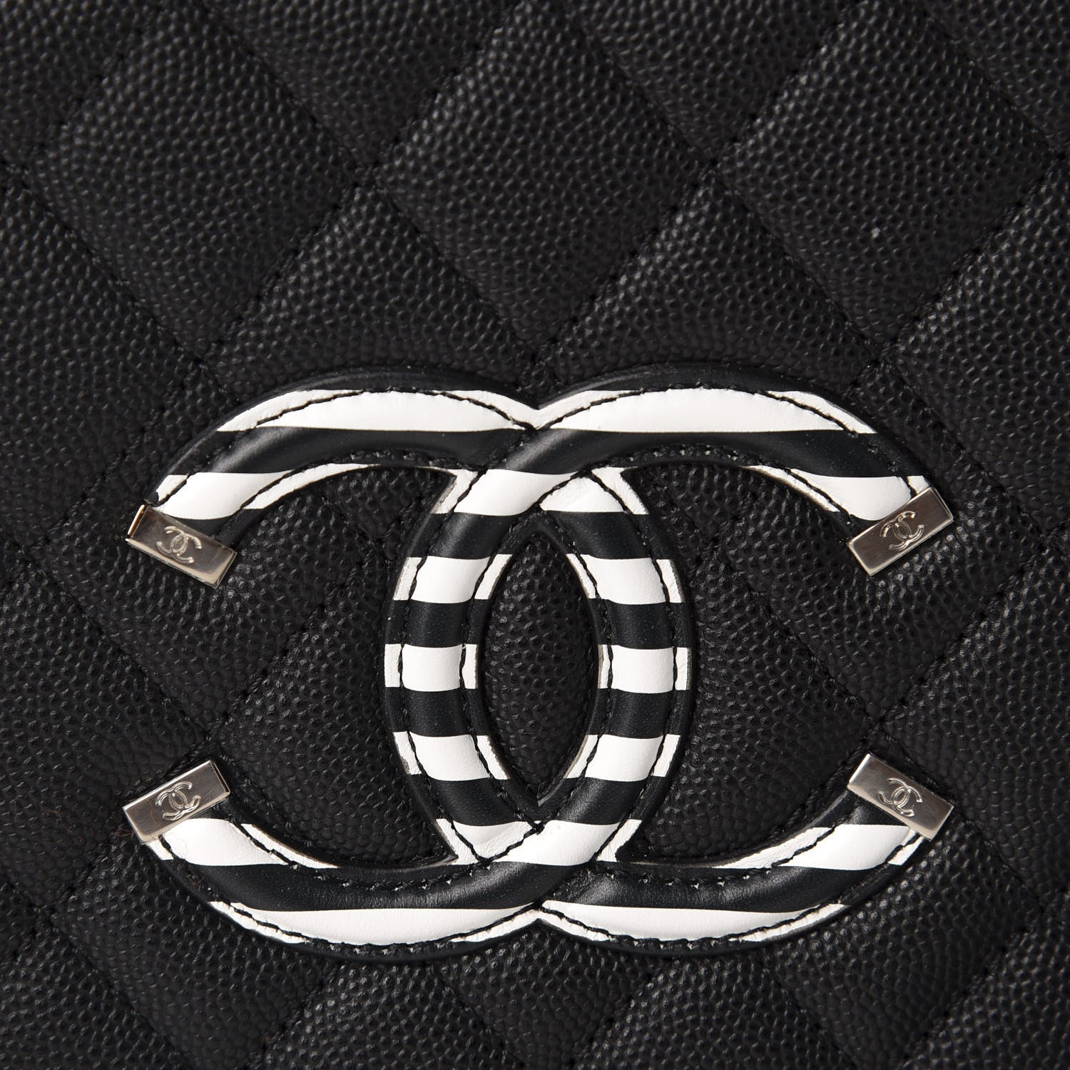 Chanel Caviar Quilted Striped Medium CC Filigree Vanity Case Black White 10 of 10