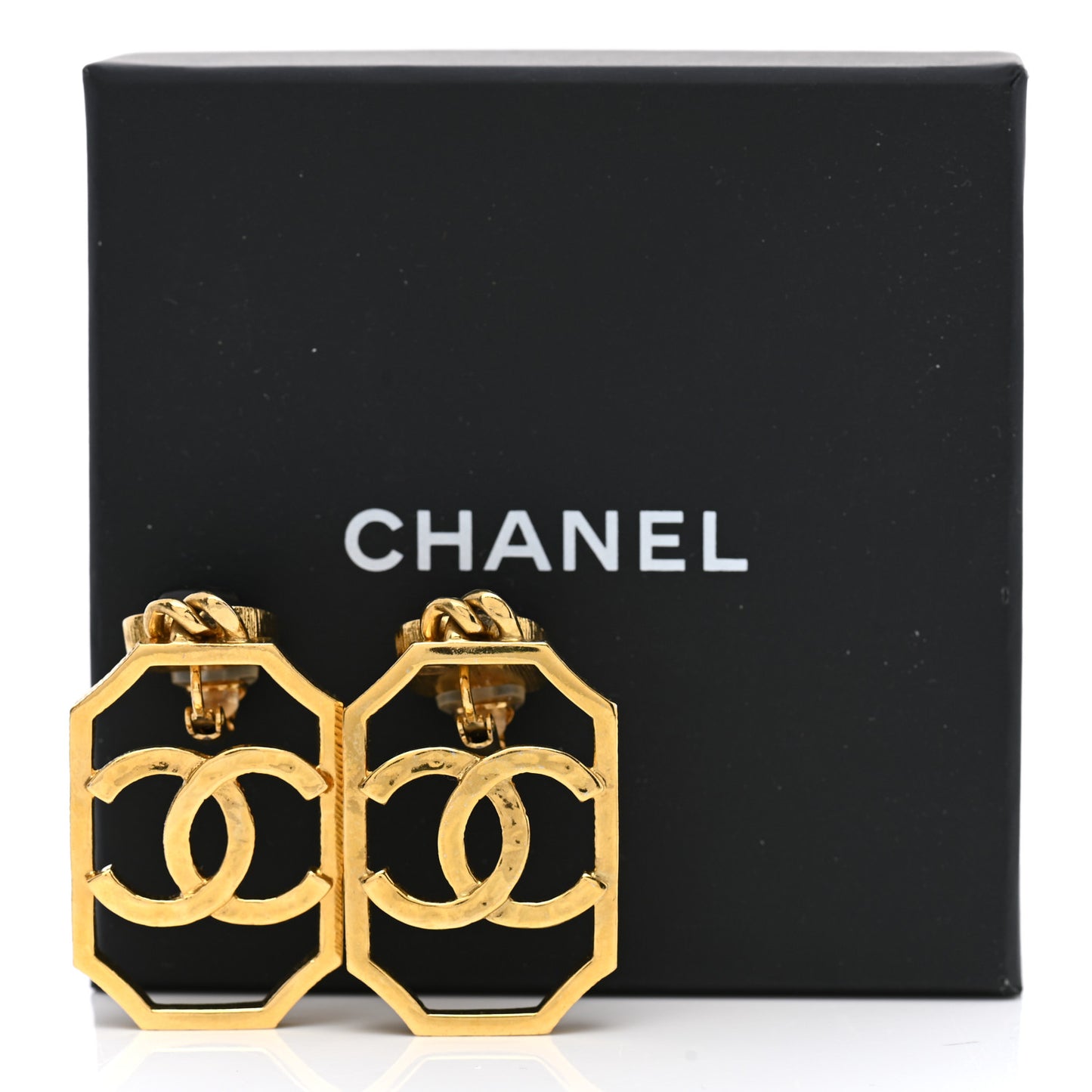 Metal CC Drop Earrings Black Gold