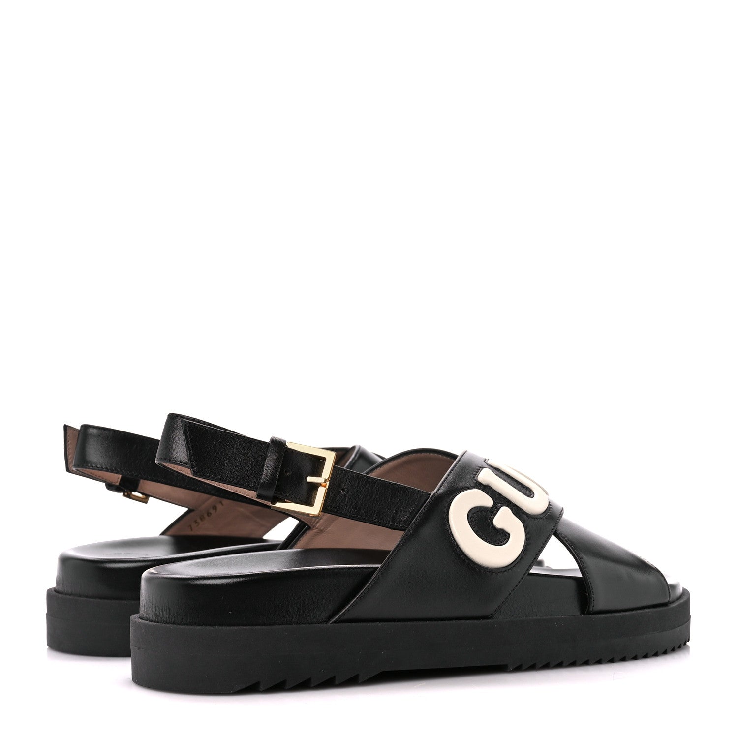 Gucci Logo Calfskin Slingback Sandals 38 Black 4 of 9
