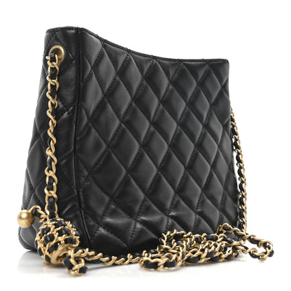 Chanel Lambskin Quilted Small Pearl Crush Hobo Black 3 of 10
