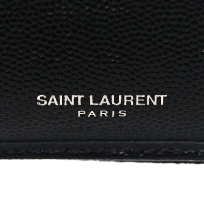 Saint Laurent Grain De Poudre Matelasse Chevron Monogram Compact Zip Around Wallet Black 6 of 9