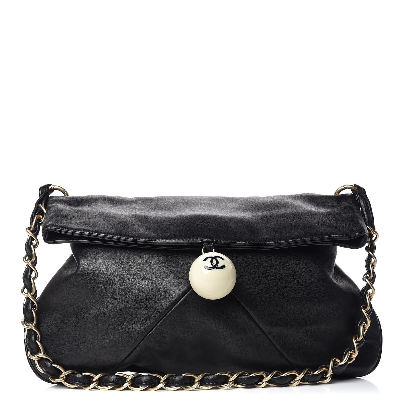 Lambskin Coco Ball Fold Over Bag Black