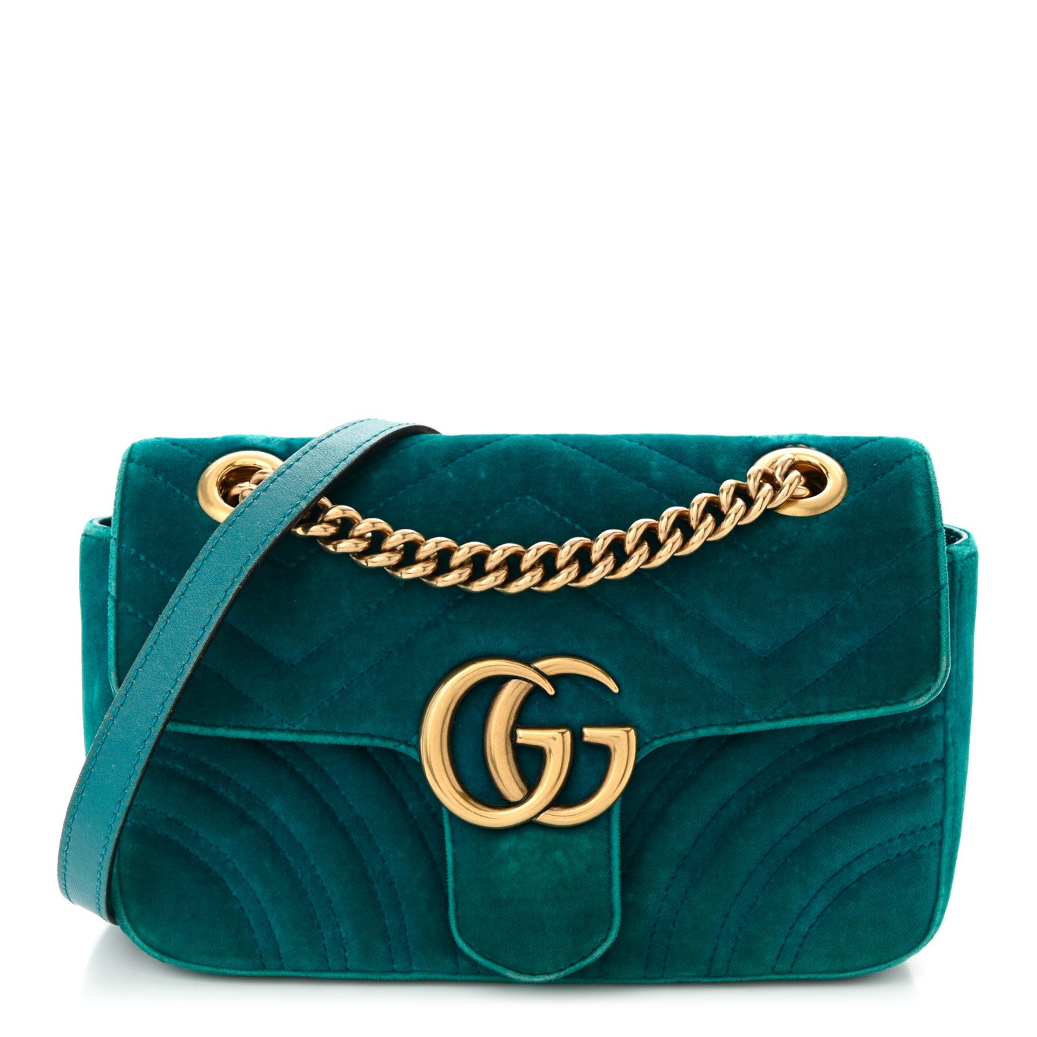 Gucci Velvet Matelasse Mini GG Marmont Shoulder Bag Pavone Cyan 1 of 10