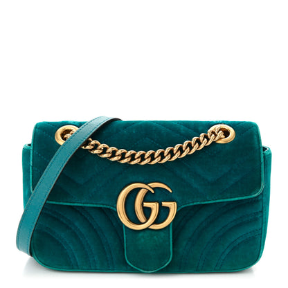 Gucci Velvet Matelasse Mini GG Marmont Shoulder Bag Pavone Cyan 1 of 10