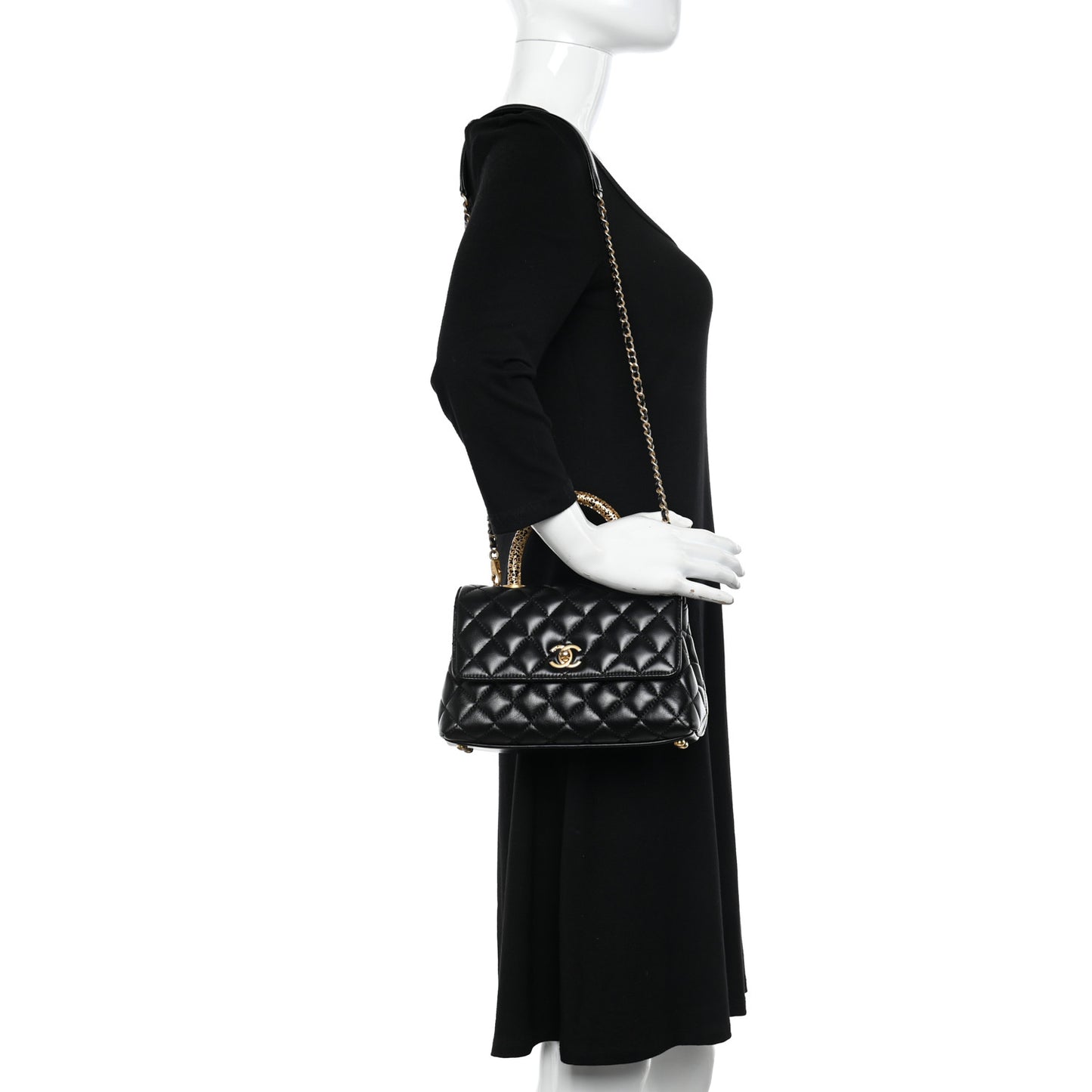 Calfskin Quilted Mini Logo Coco Handle Flap Black