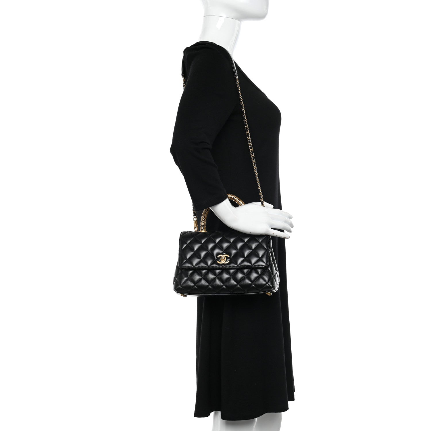 Chanel Calfskin Quilted Mini Logo Coco Handle Flap Black 3 of 10
