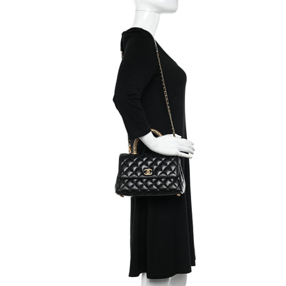 Chanel Calfskin Quilted Mini Logo Coco Handle Flap Black 3 of 10