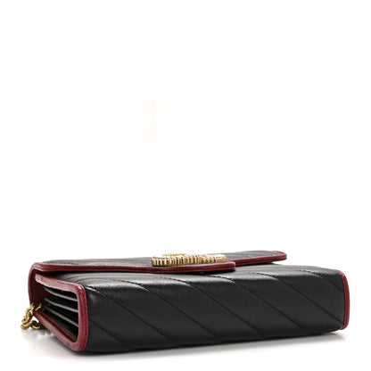 Gucci Vintage Effect Calfskin Matelasse Diagonal Torchon GG Marmont Chain Wallet Black Romantic Cherry 4 of 12