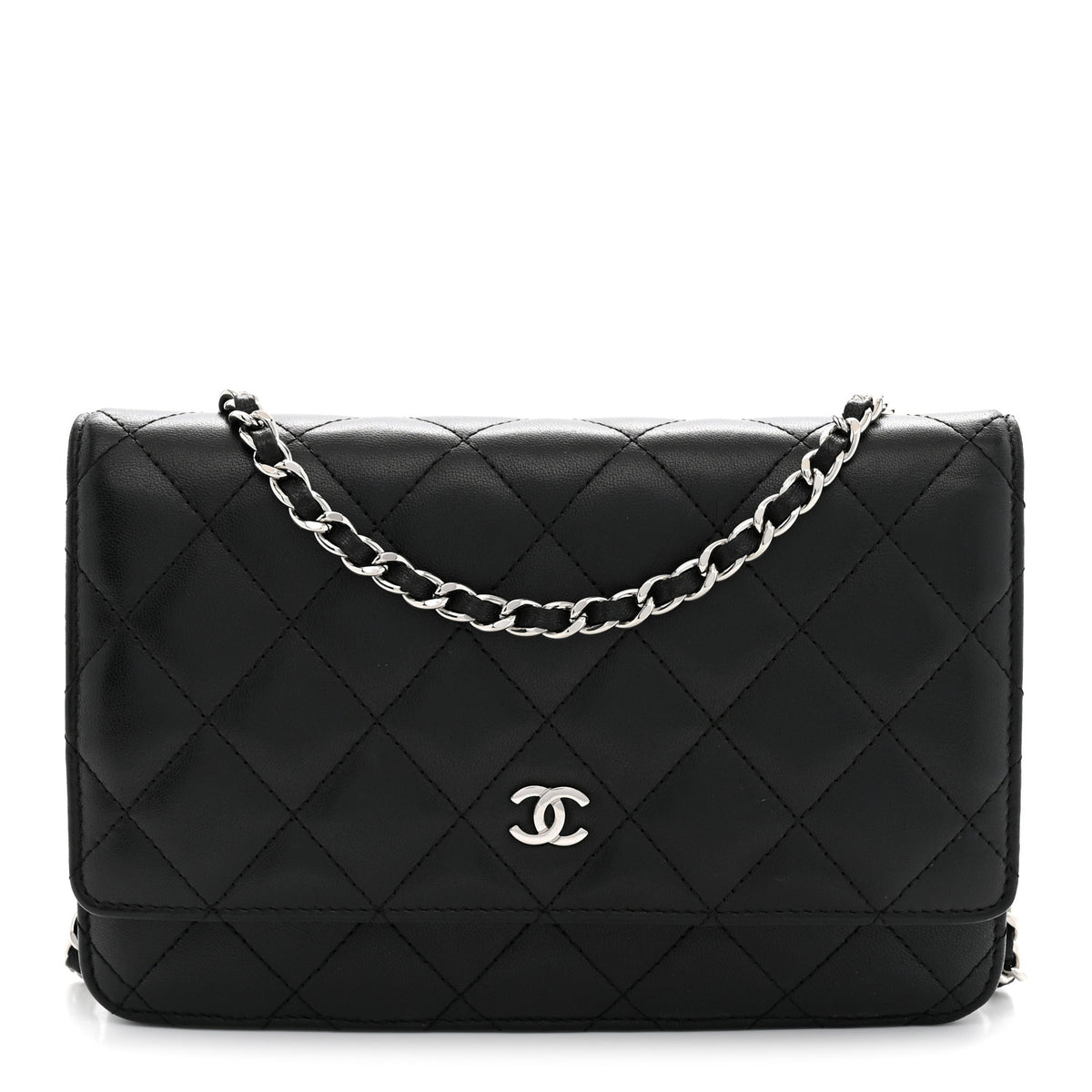 Lambskin Quilted Wallet On Chain WOC Black