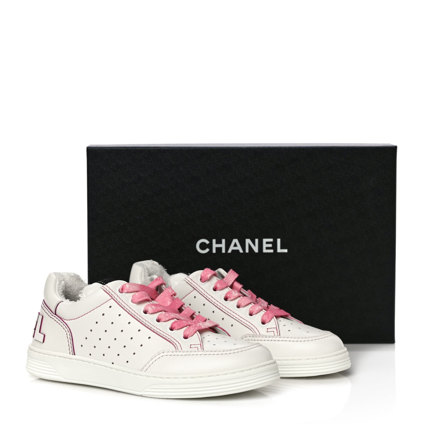 Calfskin Womens Logo Sneakers 36.5 White Pink
