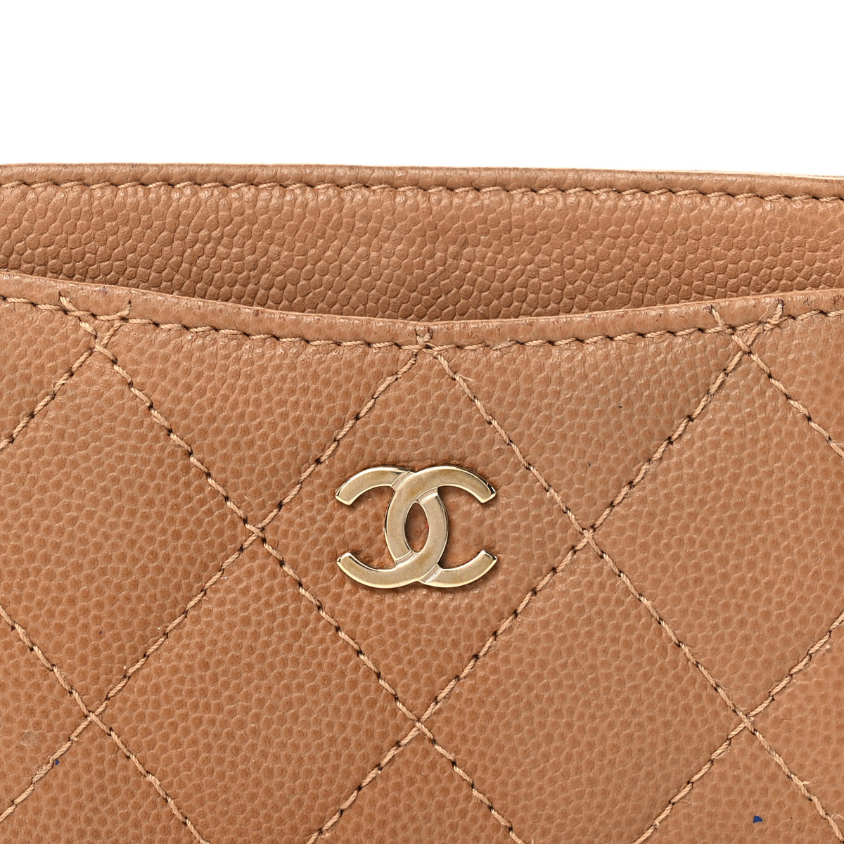 Caviar Quilted Card Holder Dark Beige