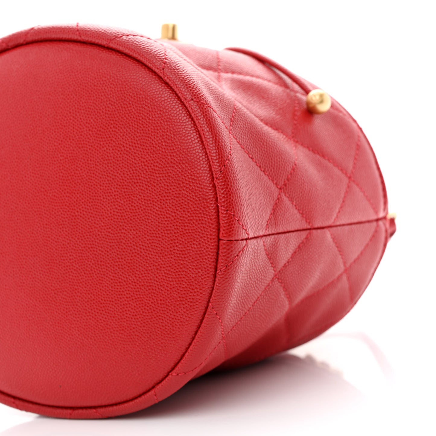 Caviar Suede Quilted Drawstring Bucket Bag Dark Red