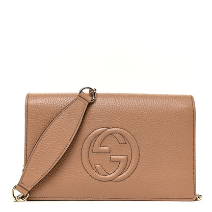 Gucci Pebbled Calfskin Soho Wallet on Chain Camelia 1 of 10
