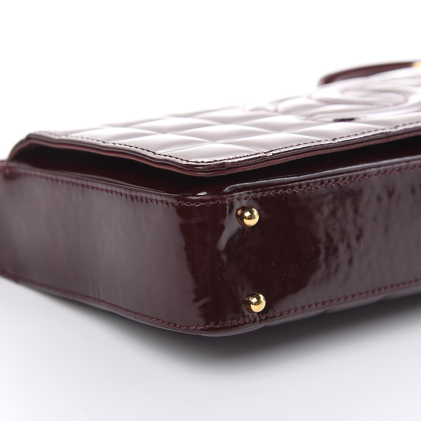 Patent Chocolate Bar Quilted CC Flap Burgundy