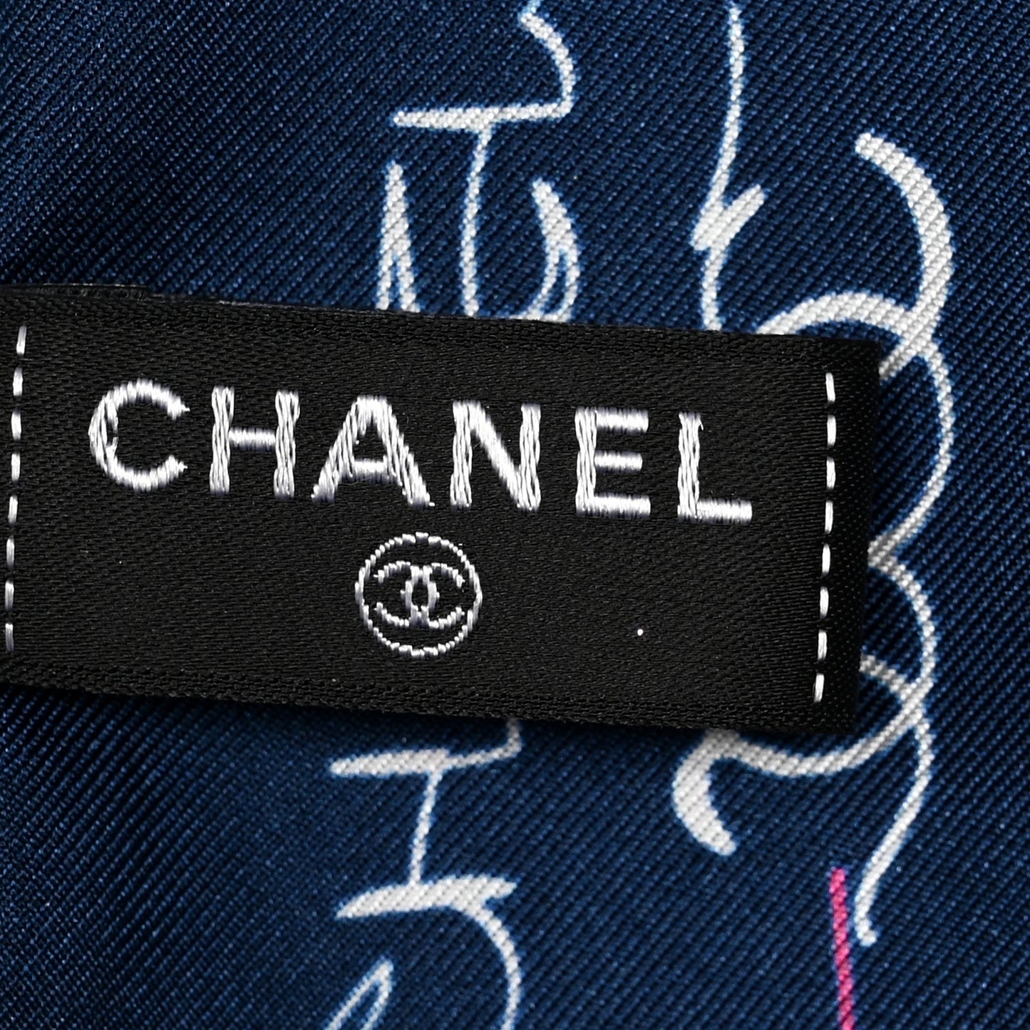 Silk Twill CC Logo Slim Bandeau Scarf Navy Blue Multicolor