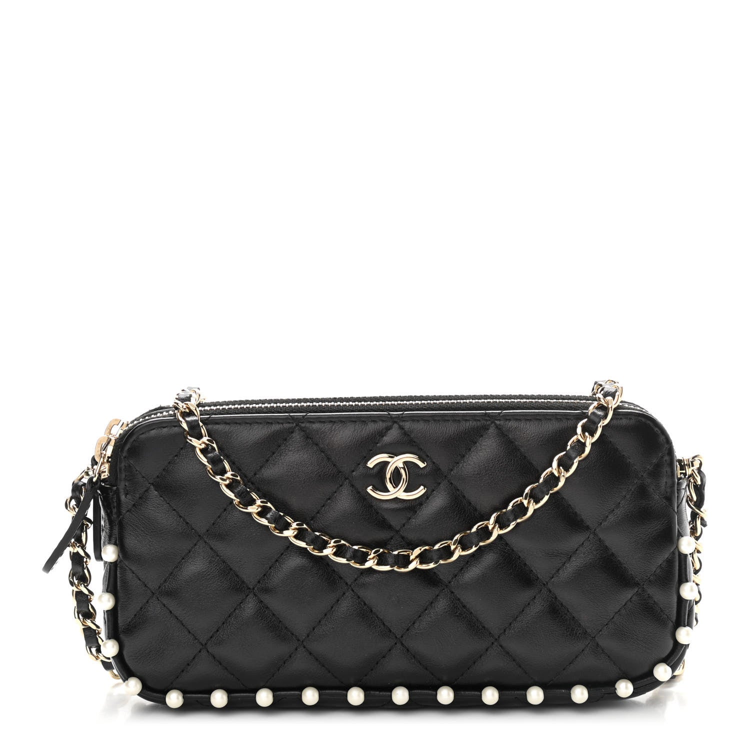 Chanel Calfskin Quilted Pearl Small Clutch With Chain Black 1 of 15